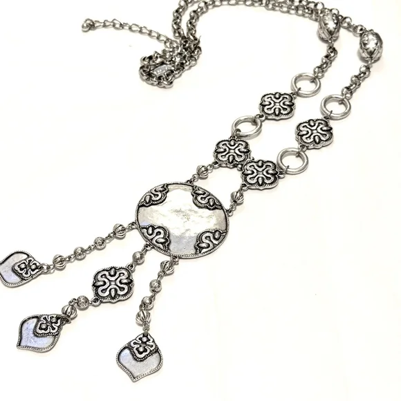 CHICO’S 36” Ornate Silver Tone Statement Boho Modern Lariat Necklace | NWOT - Picture 5 of 6